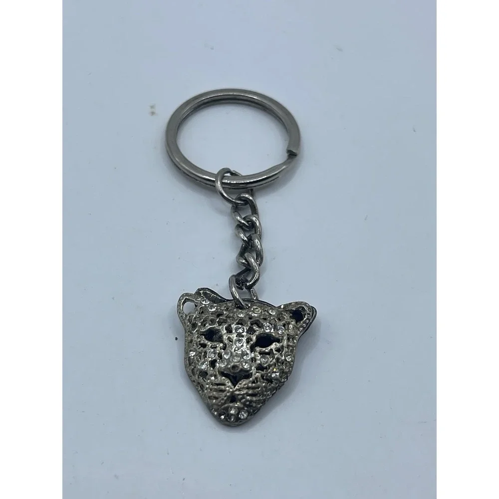 EFFY Beautiful Rhinestone Keychain Cat‎ Head Bling Cheetah Leopard Panther